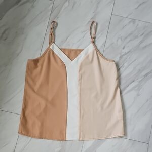 SHEIN Colorblock Satin Cami in Tan, Cream & White
